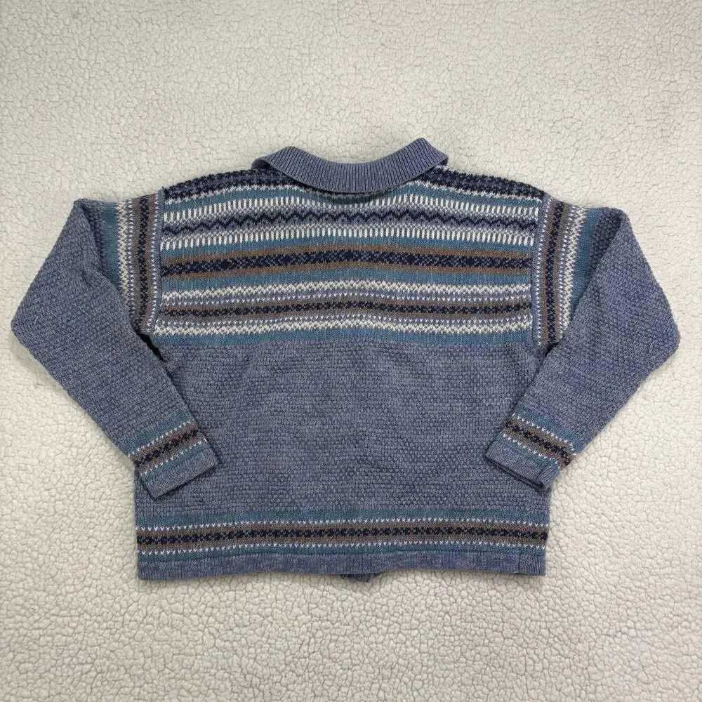 Vtg 90s St. Johns Bay Womens Petite Large Blue Fair Isle Nordic Sweater Cardigan